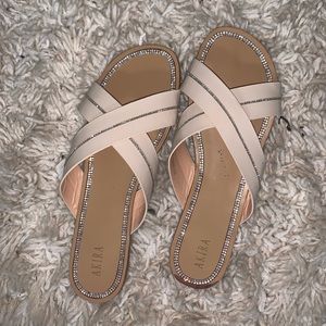 Nude summer slides with rhinestones